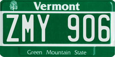 VT license plate ZMY906