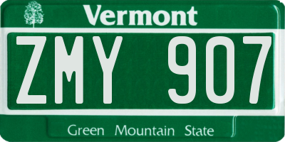 VT license plate ZMY907