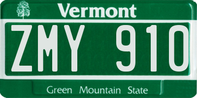 VT license plate ZMY910