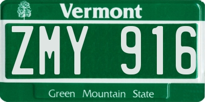 VT license plate ZMY916