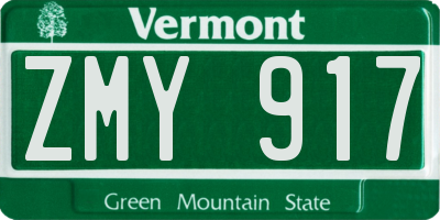 VT license plate ZMY917