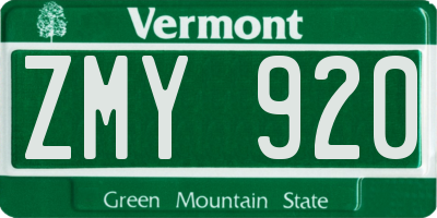 VT license plate ZMY920