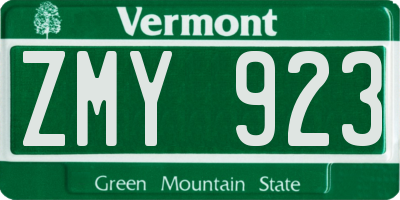 VT license plate ZMY923