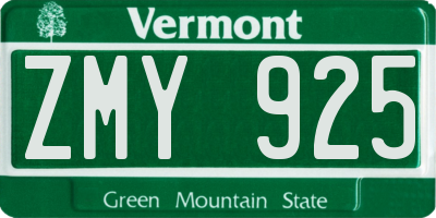 VT license plate ZMY925