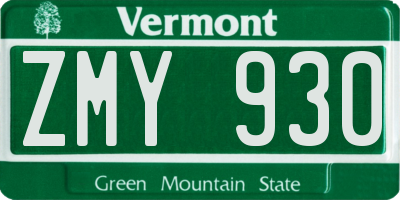 VT license plate ZMY930