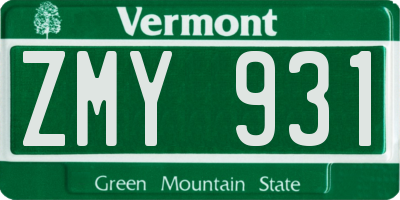 VT license plate ZMY931