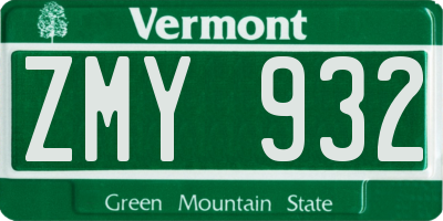VT license plate ZMY932