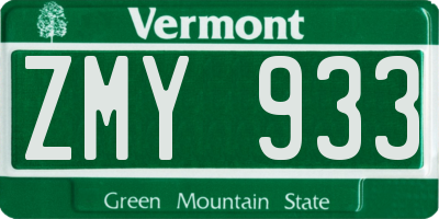 VT license plate ZMY933