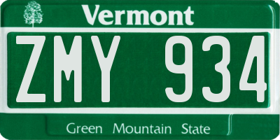 VT license plate ZMY934