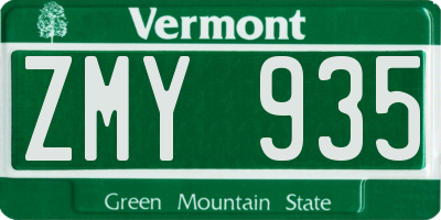 VT license plate ZMY935