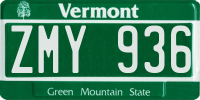 VT license plate ZMY936