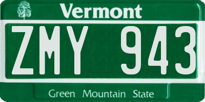 VT license plate ZMY943