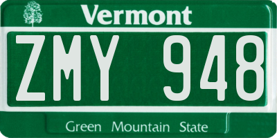 VT license plate ZMY948