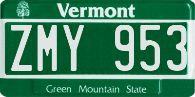 VT license plate ZMY953