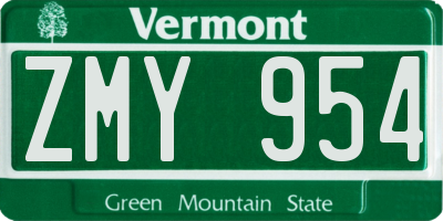 VT license plate ZMY954