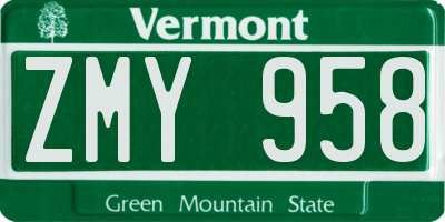 VT license plate ZMY958