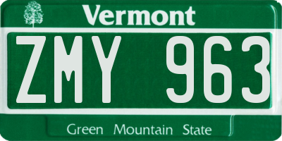 VT license plate ZMY963