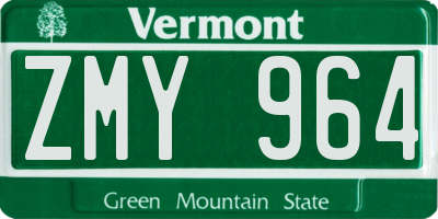 VT license plate ZMY964