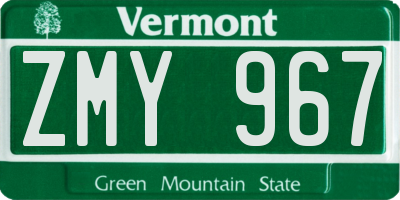 VT license plate ZMY967