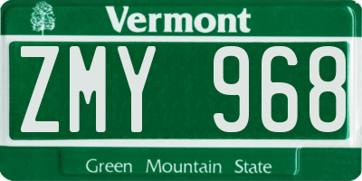 VT license plate ZMY968