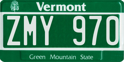 VT license plate ZMY970