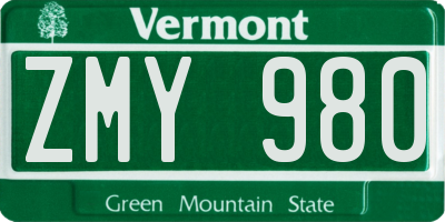 VT license plate ZMY980