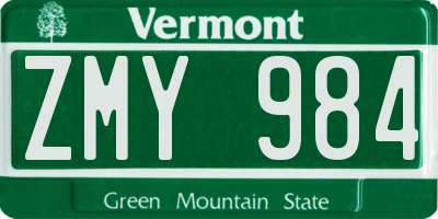 VT license plate ZMY984