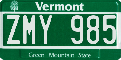 VT license plate ZMY985