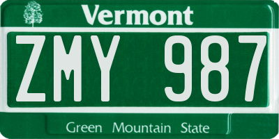 VT license plate ZMY987