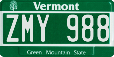 VT license plate ZMY988