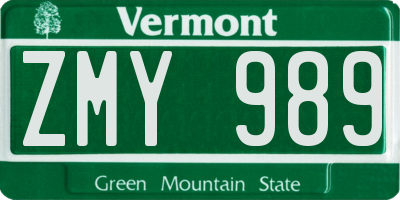 VT license plate ZMY989