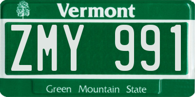 VT license plate ZMY991