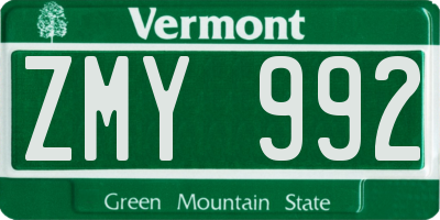 VT license plate ZMY992