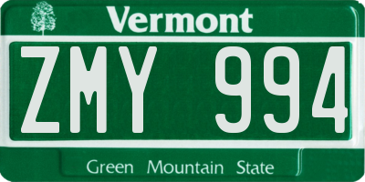 VT license plate ZMY994