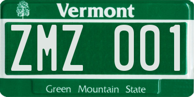 VT license plate ZMZ001