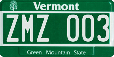 VT license plate ZMZ003