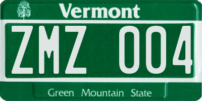 VT license plate ZMZ004