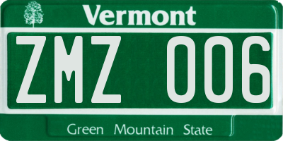 VT license plate ZMZ006