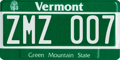 VT license plate ZMZ007