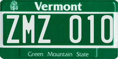 VT license plate ZMZ010