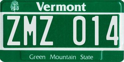 VT license plate ZMZ014
