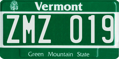 VT license plate ZMZ019