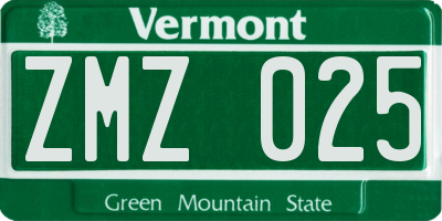 VT license plate ZMZ025