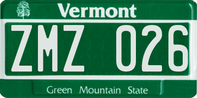 VT license plate ZMZ026