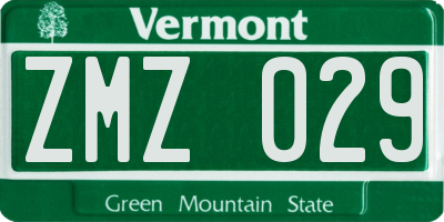 VT license plate ZMZ029