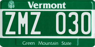 VT license plate ZMZ030