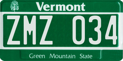 VT license plate ZMZ034