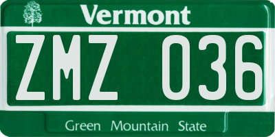 VT license plate ZMZ036