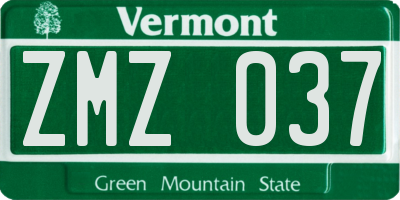 VT license plate ZMZ037