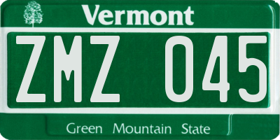 VT license plate ZMZ045